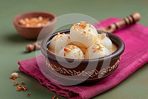 Clay pot charm Rasgulla, the iconic Bengali sweet, beautifully presented