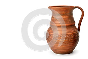 Clay pot isolated on white background. Free space for text