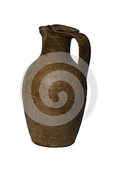 Clay pot jug isolated on white background.