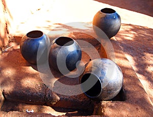 Clay pots. African traditional ethnic crockery.