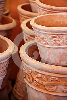 Clay pots close up, terracota