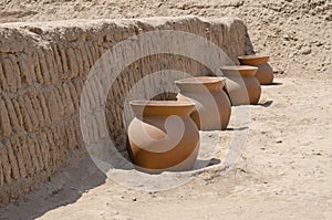 Clay pots at Huaca Pucllana, Lima, Peru photo