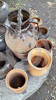 Clay pots. Old pots. Ancient Clay Pots. Vintage photo