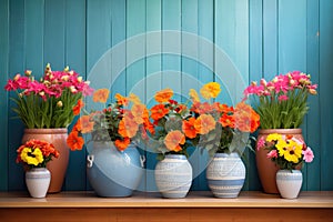 clay pots with vibrant flowers