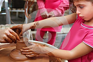 Clay potter hands wheel pottery work