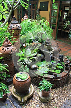 Clay pottery in Botanical garden setting