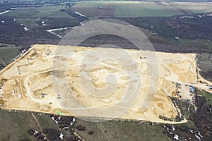 Clay quarry, top view. Clay mining in quarry