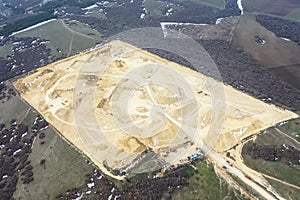 Clay quarry, top view. Clay mining in quarry