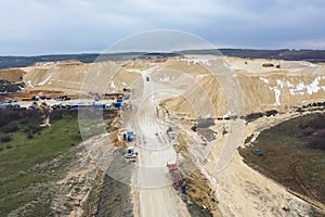 Clay quarry, top view. Clay mining in quarry
