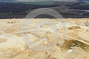 Clay quarry, top view. Clay mining in quarry