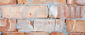 Clay red brick close-uo macro texture. Construction brick isolate on white