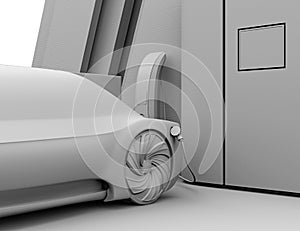 Clay rendering of Fuel Cell powered autonomous car filling gas in Fuel Cell Hydrogen Station