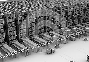 Clay rendering of modern Automated Logistics Center`s interior