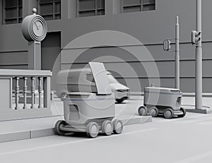 Clay rendering of self-driving delivery robot moving on the street
