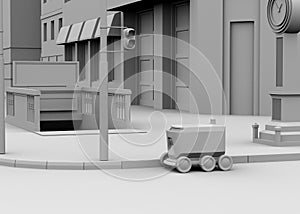 Clay rendering of self-driving delivery robot moving on the street