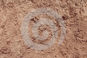 Clay sandy soil. Abstract background. Organic texture of the ground on the sea shore, close up.