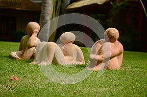 Clay sculptures on the grass