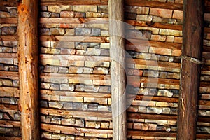 Clay square roof tiles ceiling indoor wooden beams