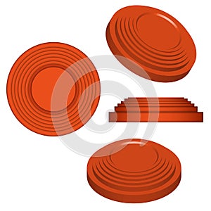 Clay targets isolated on white, orange plates for clay pigeon shooting, 3d vector model isometric shape photo