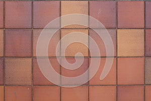 Clay Tile Flooring texture. Clay tiles. Red stone clay quarry tiled floor detail. Aged tiles square clay orange floor. tiled floor