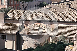 Clay tile roof shingles from top view