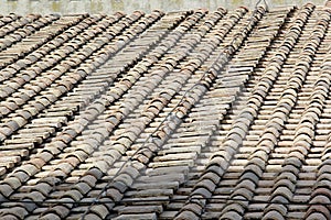 Clay tile roof shingles from top view