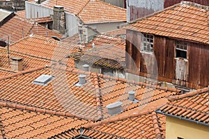 Clay tile rooftops at O Porto, Portugal