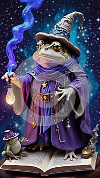 Clay toad casts spell over cauldron photo