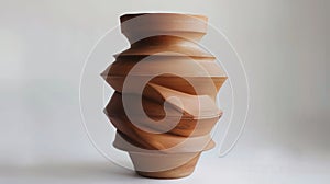 A clay vase with asymmetrical outs and unexpected protrusions challenging the idea of a traditional vessel. photo
