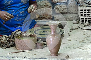 Clay vase in a workshop