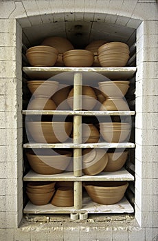 Clay vases in a oven