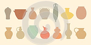 Clay vases of various shapes, traditional pottery silhouettes