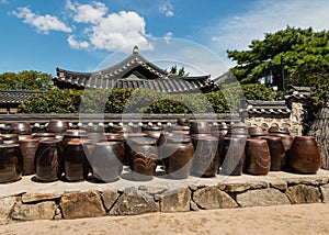 Clay vessels at Namsangol Hanok Village in Seoul, South Korea