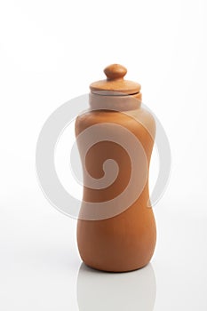 Clay Water Bottle Isolated on White Background