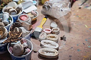 Clay workshop, with sculptures ready to be painted