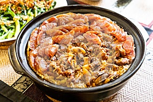 Claypot lap mei fan, or mixed wax meat rice, Chinese New Year delicacy