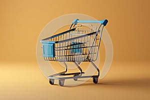 Clean 3D render of shopping cart on white background, illustrative
