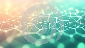 A clean, abstract networking background with a hexagonal grid in white and light green, connected