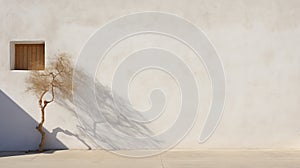 Clean And Aesthetic Brush Stucco: Photostock Of A Lone Tree Against A White Wall