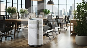 Clean Air, Clear Minds. Air Purifiers Elevating Health in Modern Offices. Generative AI photo