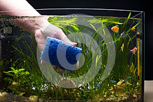 Clean aquarium glass. Change water in aquarium