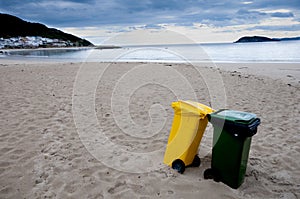 Limpiar Playa a reciclaje cesta 