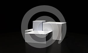 Clean black square podium Background. Blank scene stage showcase for new product, banner, promotion sale, event. copy space
