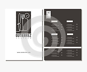 Clean black and white Restaurant menu, template design. Food flyer flat design cafe menu