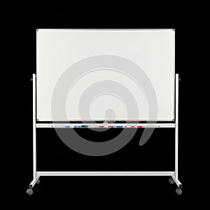 A clean blank whiteboard on a rolling stand isolated on white background
