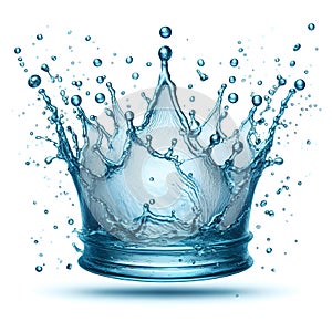 clean blue water splash crown shape isolated on white background