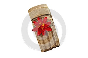 Clean brown soft towel with red flower