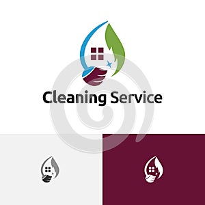 Clean Brush Broom Eco Green House Cleaning Service Logo