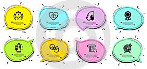 Clean bubbles, Romantic gift and Timer icons set. Credit card, Peanut and Archery signs. Vector
