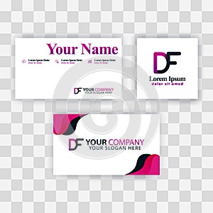 Clean Business Card Template Concept. Vector Purple Modern Creative. FD Letter logo Minimal Gradient Corporate. DF Company Luxury